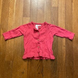 NWOT Fred&Flo Baby Hot Pink Swiss Dot Cardigan Sweater w Ruffle, Size 0-3M